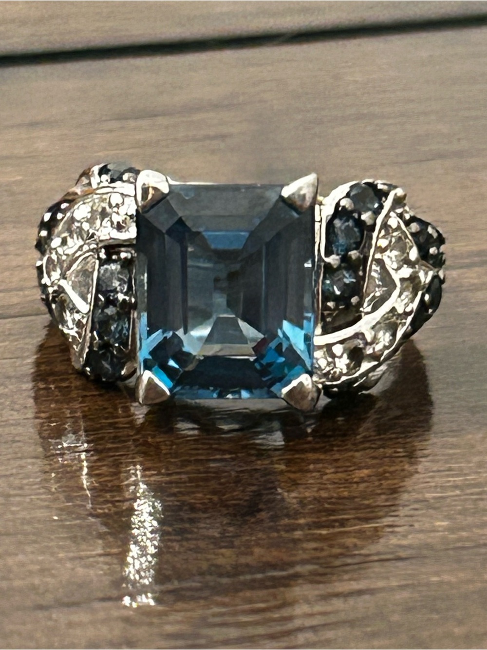 Vintage REG Thailand 925 Sterling Silver London Blue Topaz Cocktail Ring 7.5 4gr